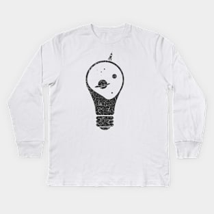 Light Bulb - Space, Stars, Planets, Saturn and little space rocket Kids Long Sleeve T-Shirt